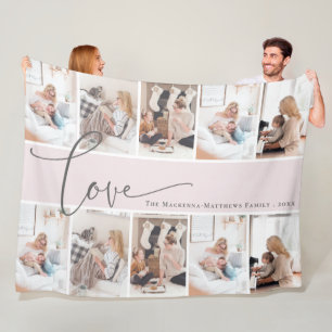 Custom Photo Collage Modern Script Family Monogram Fleece Blanket