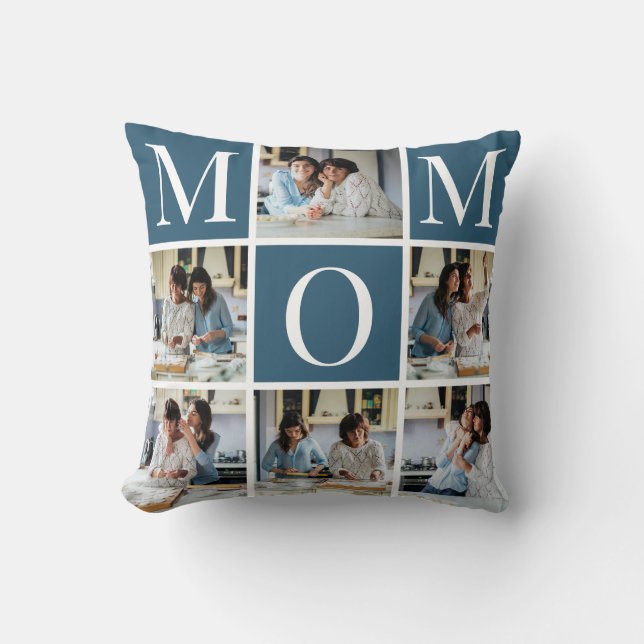 Custom Photo Collage MOM Gift Throw Pillow (Front)