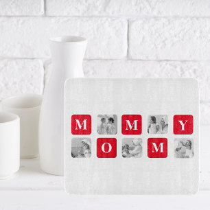 Custom Photo Collage MOMMY Red Cutting Board
