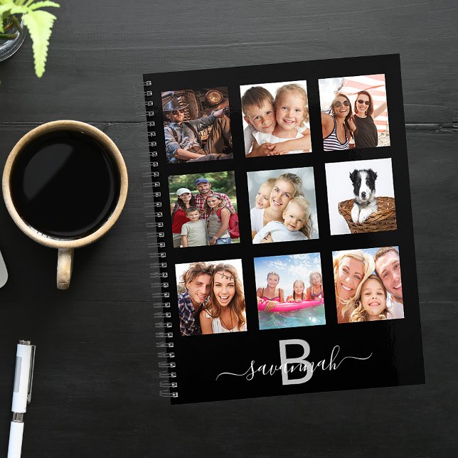 Custom photo collage monogram black modern 2021 planner (Creator Uploaded)
