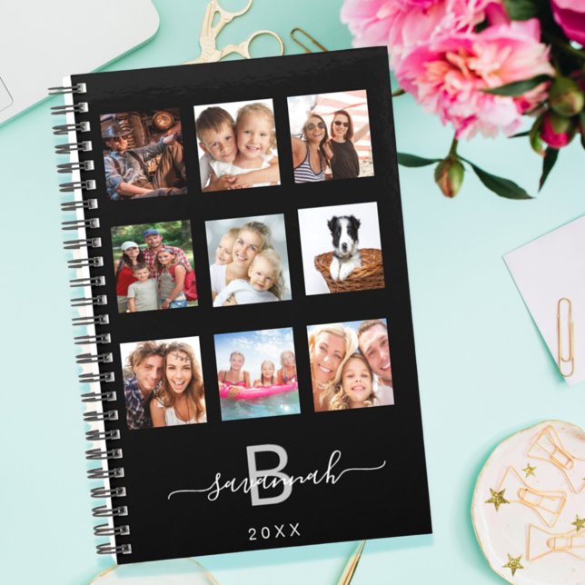 Custom photo collage monogram black modern 2026 planner (Creator Uploaded)