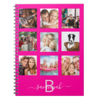 Custom photo collage monogram hot pink diary 