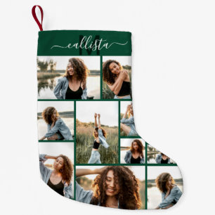 Custom Photo Collage Monogram Name Initial Small Christmas Stocking