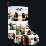 Custom Photo Collage Monogram Name Initial Small Christmas Stocking<br><div class="desc">This cute and cool Christmas stocking is perfect for every member of your family. Make a special and customised stocking for your holiday decor. It features nine picture customisable photo collage with a personalised monogram name initial in black and grey on top of a simple white background. It's elegant, fun,...</div>