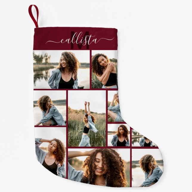 Custom Photo Collage Monogram Name Initial Small Christmas Stocking (Front)