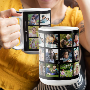 Custom photo collage monogram personalised black coffee mug