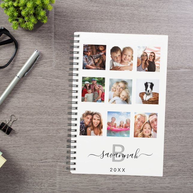 Custom photo collage monogram white modern 2023 planner (Creator Uploaded)