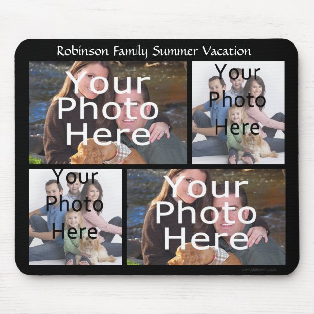Custom Photo Collage Mousepad Add 4 Photos +Title (Front)