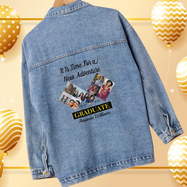 Custom Photo Collage Name Class Year Graduation Denim Jacket (Creator Uploaded)