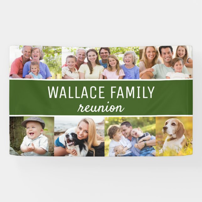 Custom Photo collage Name Family Reunion Green Banner (Horizontal)