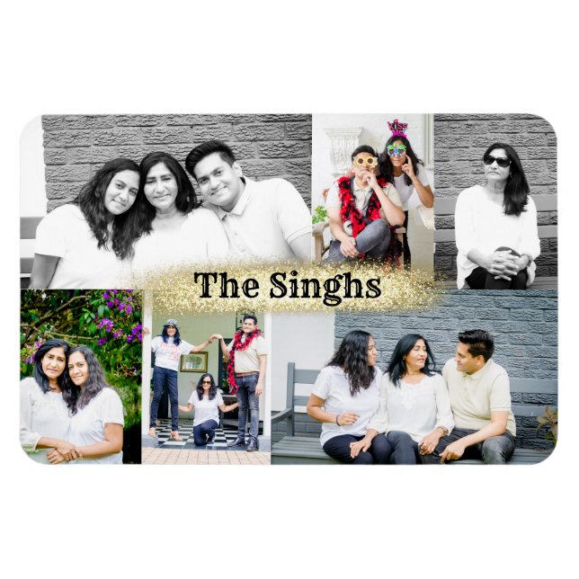 Custom photo collage of 6 images magnet with name  (Horizontal)