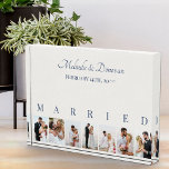 Custom Photo Collage Off White 7 Picture Wedding<br><div class="desc">Elegant photo block, personalised with your wedding photos. A stylish design in neutral colour palette in off white and dark blue - perfect for newlywed gifts and anniversary gifts. The photo template is set up for you to add 7 of your favourite pictures which are displayed in portrait format in...</div>