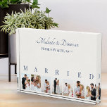 Custom Photo Collage Off White 7 Picture Wedding Block<br><div class="desc">Elegant photo block, personalised with your wedding photos. A stylish design in neutral colour palette in off white and dark blue - perfect for newlywed gifts and anniversary gifts. The photo template is set up for you to add 7 of your favourite pictures which are displayed in portrait format in...</div>