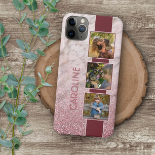 Custom Photo Collage On Blush Pink Marble Pattern iPhone 16 Pro Max Case