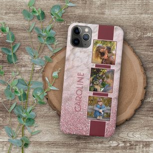 Custom Photo Collage On Blush Pink Marble Pattern Case-Mate iPhone Case