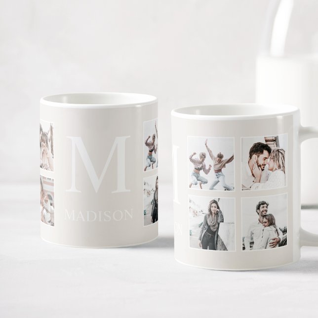 Custom Photo Collage Personalised Beige Coffee Mug (Creator Uploaded)