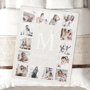 Custom Photo Collage Personalised Beige Fleece Blanket