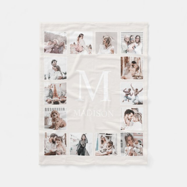 Custom Photo Collage Personalised Beige Fleece Blanket (Front)
