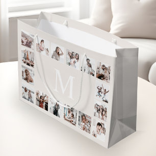 Custom Photo Collage Personalised Beige Large Gift Bag