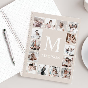 Custom Photo Collage Personalised Beige Notebook