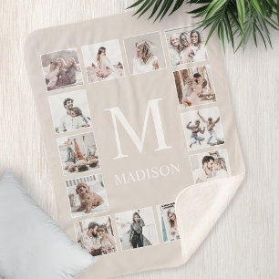 Custom Photo Collage Personalised Beige Sherpa Blanket