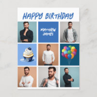 Custom Photo Collage Personalised Blue Birthday