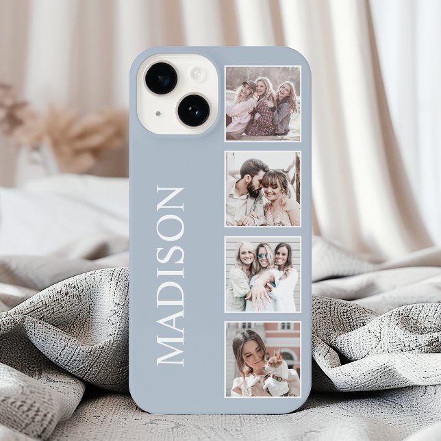 Custom Photo Collage Personalised Dusty Blue iPhone Case (Creator Uploaded)