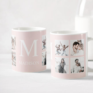 Custom Photo Collage Personalised Pink Coffee Mug
