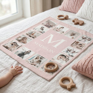 Custom Photo Collage Personalised Pink Fleece Blanket
