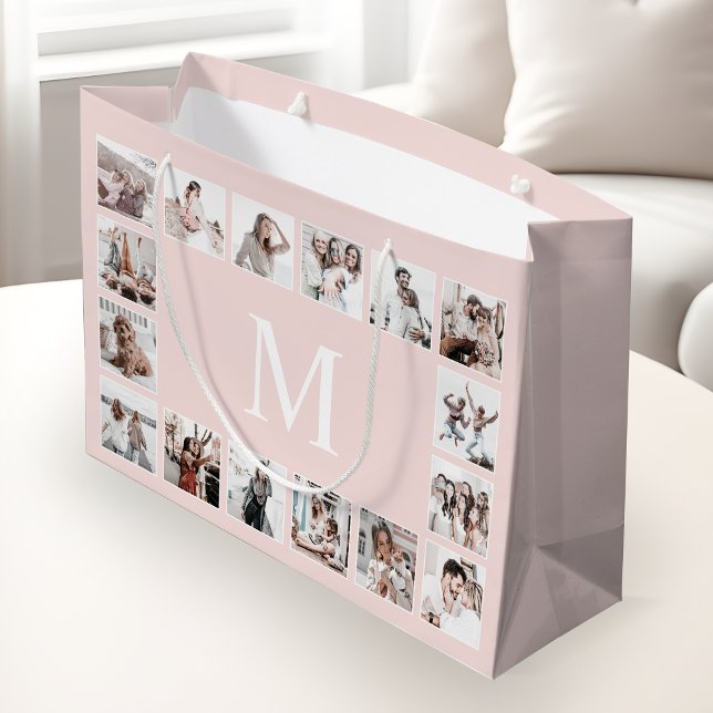 Custom Photo Collage Personalised Pink Large Gift Bag (Creator Uploaded)