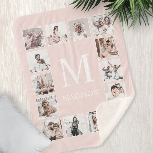 Custom Photo Collage Personalised Pink Sherpa Blanket (Creator Uploaded)