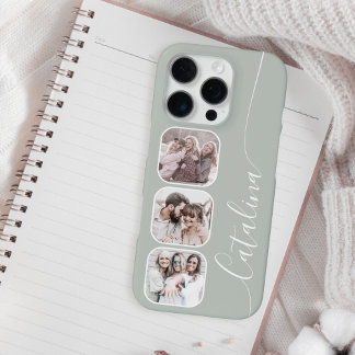 Custom Photo Collage Personalised Sage Green iPhone 16 Pro Case