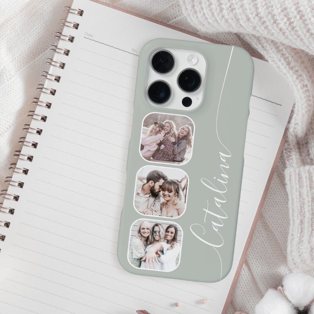 Custom Photo Collage Personalised Sage Green iPhone Case (Creator Uploaded)