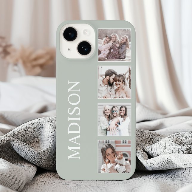 Custom Photo Collage Personalised Sage Green iPhone Case (Creator Uploaded)