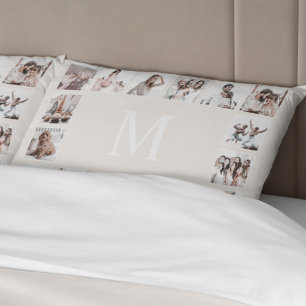 Custom Photo Collage Personalized Beige Pillowcase