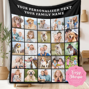 Custom Photo Collage Personalized Black 25 Picture Sherpa Blanket
