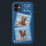 Custom Photo Collage Pet Dog Cat Quote Cute Photo iPhone 11 Case<br><div class="desc">You Make My Heart Smile ... Now you can carry your best friend with you wherever you go with this custom dog pet photo iPhone case . This 2 photo collage with heart and paw print design is trendy, elegant, cool and cute. Customise with your favourite dog photo, cat photo,...</div>