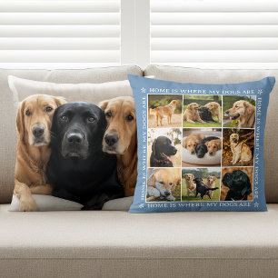 Custom Photo Collage Pet Dog Love Blue Cushion