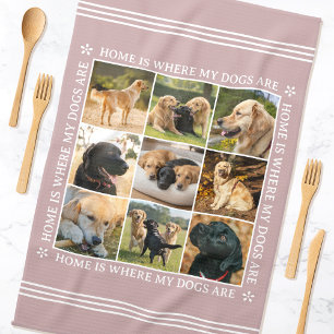 Custom Photo Collage Pet Dog Love Rose Pink Tea Towel