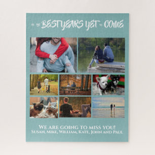 Custom photo collage retirement 8 dusky blue jigsaw puzzle