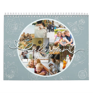 Custom photo collage Rose Line Art 2026 Calendar