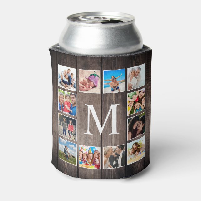 Custom Photo Collage Rustic Farmhouse Family Can Cooler (Can Back)