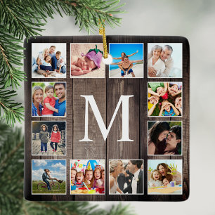Custom Photo Collage Rustic Farmhouse Family Ceramic Ornament
