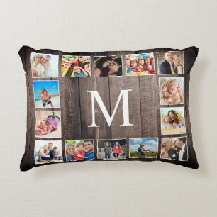 Custom Photo Collage Rustic Farmhouse Family Decorative Cushion
