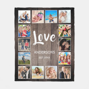 Custom Photo Collage Rustic Farmhouse Family Fleece Blanket