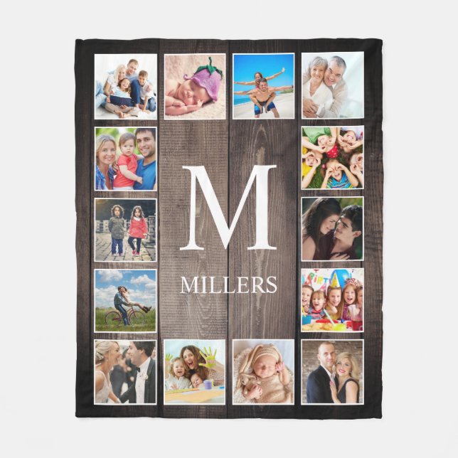 Custom Photo Collage Rustic Farmhouse Family Fleece Blanket (Front)