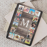 Custom Photo Collage Rustic Farmhouse Family iPad Pro Cover<br><div class="desc">Create your own personalised 16 photo collage ipad smart cover with your custom images on a rustic farmhouse style wooden plank background. The design also features your monogram. Add your favourite photos,  designs or artworks to create something really unique.</div>
