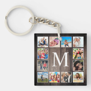 Custom Photo Collage Rustic Farmhouse Family Key Ring
