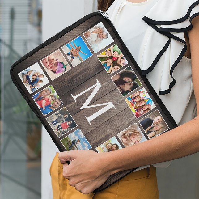 Custom Photo Collage Rustic Farmhouse Family Laptop Sleeve (Creator Uploaded)