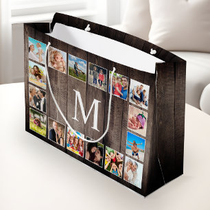 Custom Photo Collage Rustic Farmhouse Family Large Gift Bag